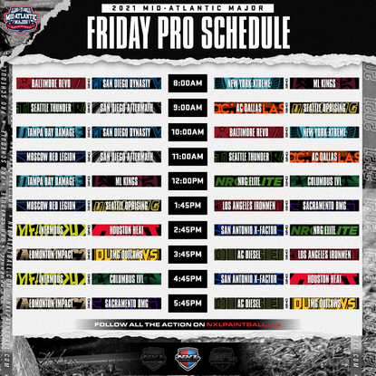 2021 NXL Mid-Atlantic Major Pro Prelims Schedule