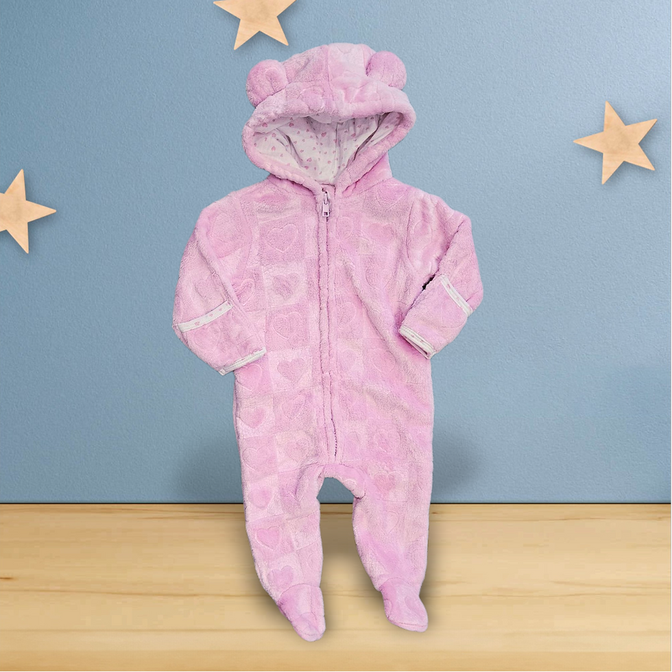 0 - 3 mois - Al & Ray - combinaison rose avec cache-mains