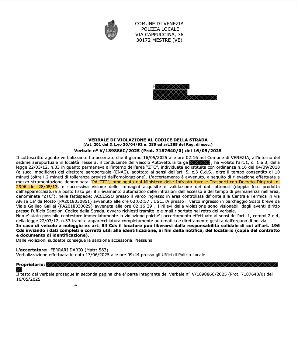 Verbale Polizia Locale Venezia