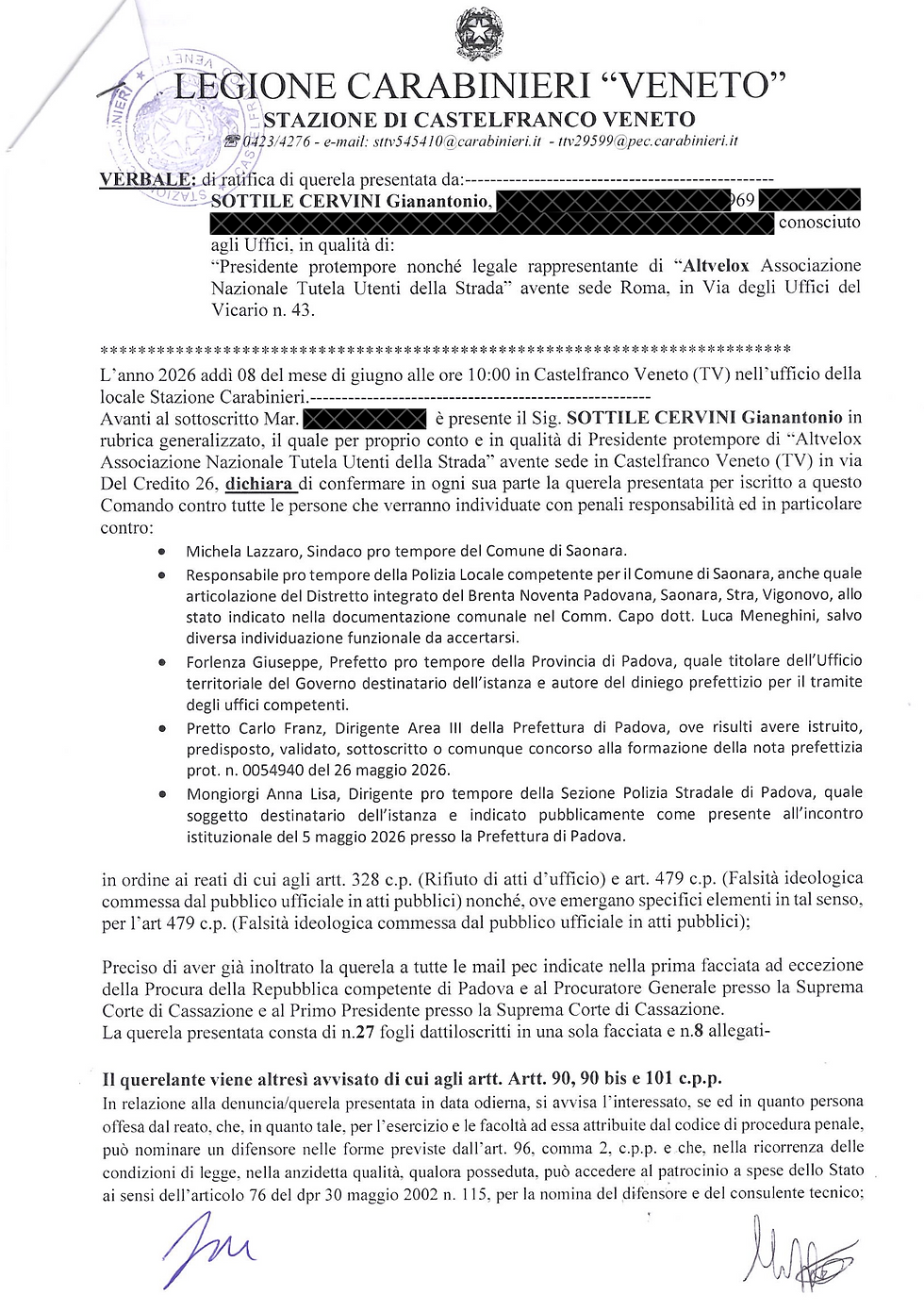 Denuncia querela del 08.06.2026