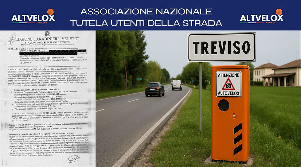 Treviso: Autovelox illegali e procura ferma. Altvelox chiede l'avocazione dei procedimenti alla Cassazione.
