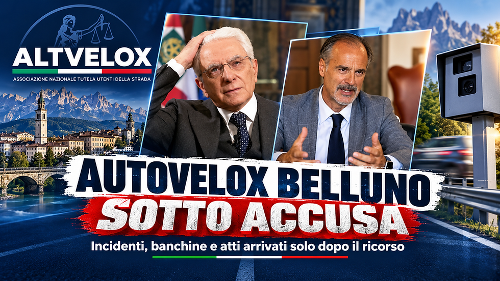 Belluno, autovelox autorizzati con quali prove? Il ricorso ALTVELOX mette in discussione incidenti, banchine e istruttoria prefettizia