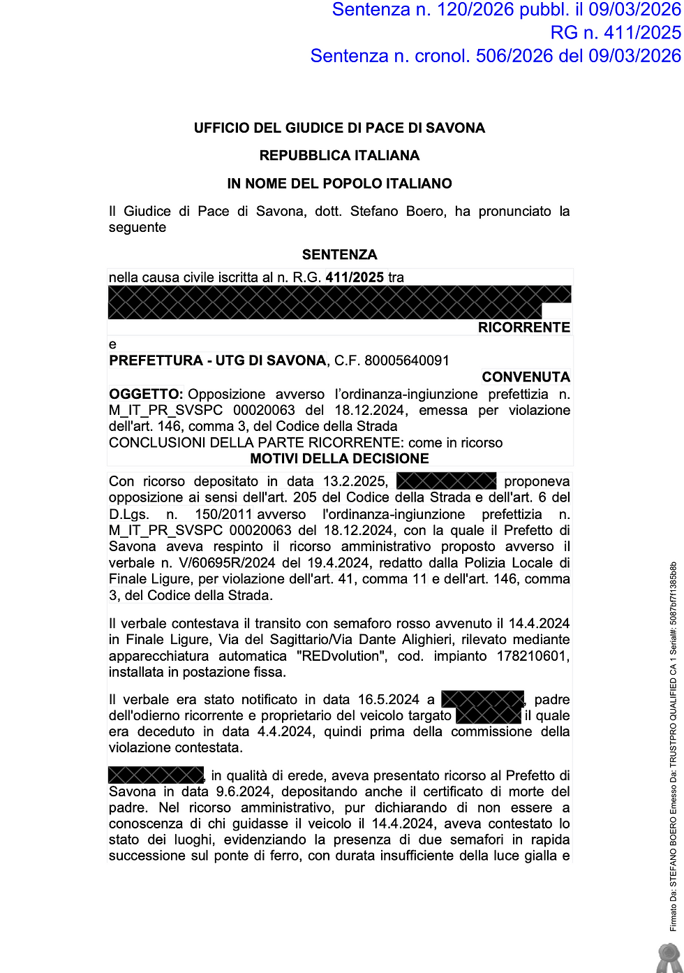 Sentenza GdP Savona 120/2026 del 09.03.2026