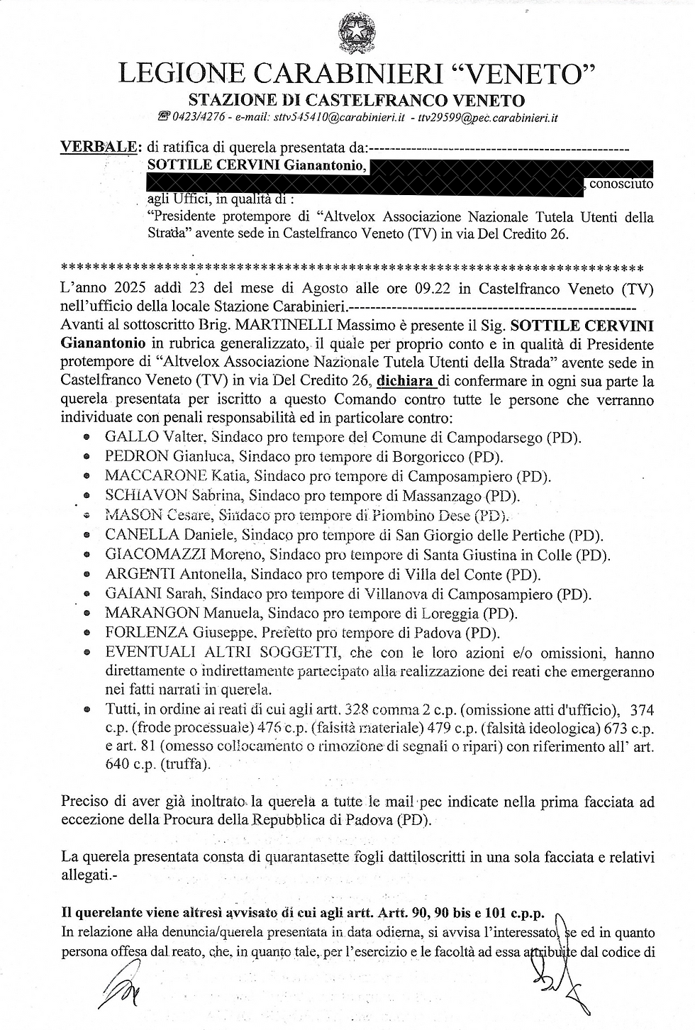 Denuncia-querela del 23.08.2025