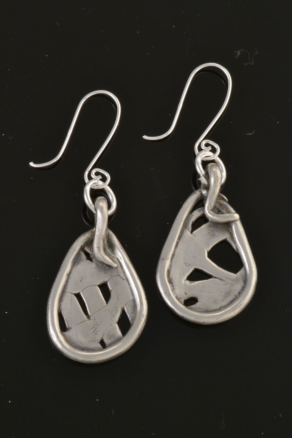 Silver metal clay abstract teardrop earrings