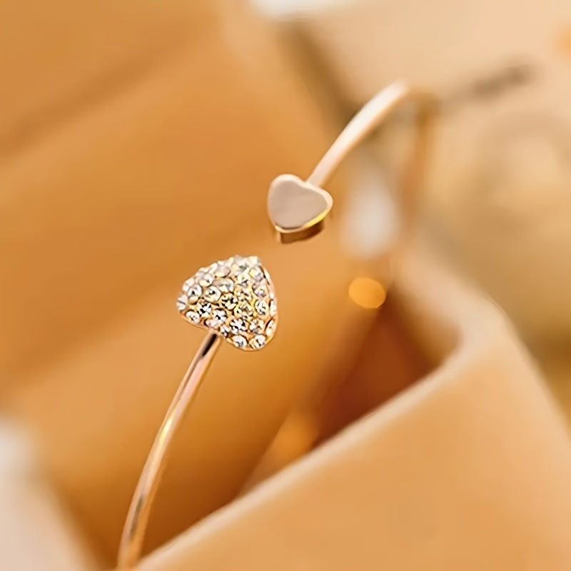 Thumbnail: A Minimalist Style Heart-Shaped Open Bracelet for Women, Adorned with Sparkling 