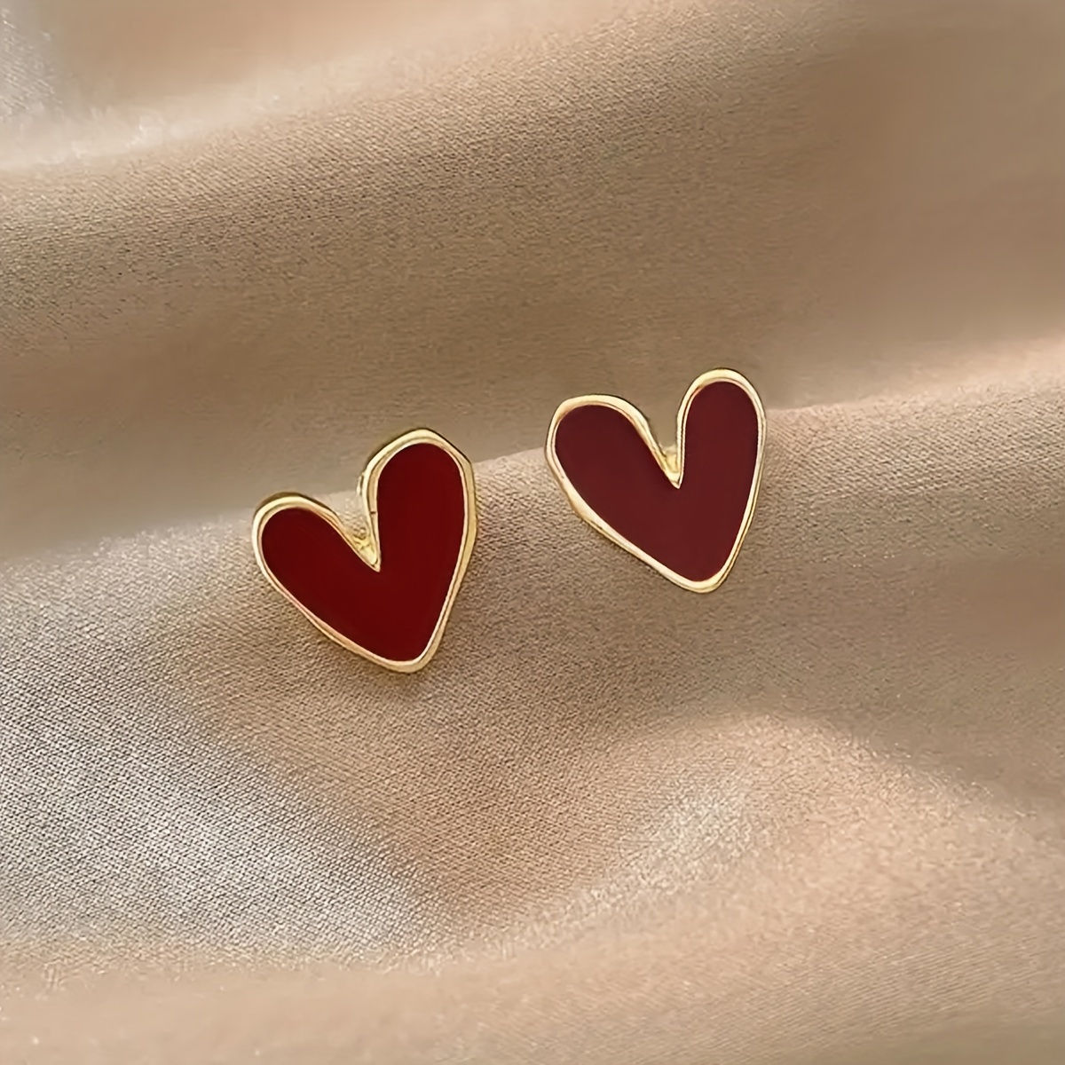 [Elegant Heart Earrings] 1 Pair Elegant Red Heart Stud Earrings - Chic and Simpl