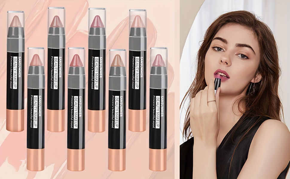 Thumbnail: 8-Color Moisturizing Lipstick Crayon - Long-lasting, Waterproof, Smooth, Fuller 