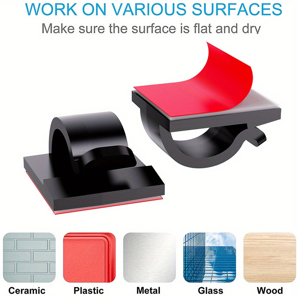 Thumbnail: 50pcs Adhesive NEW Upgraded Cable Clips, Wall Wire Holders for Cable Management,