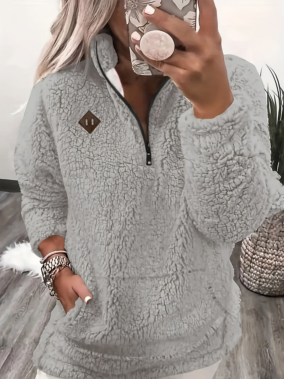 Thumbnail: Fashion Elegant Zip-Up Stand Collar Sweatshirt Top