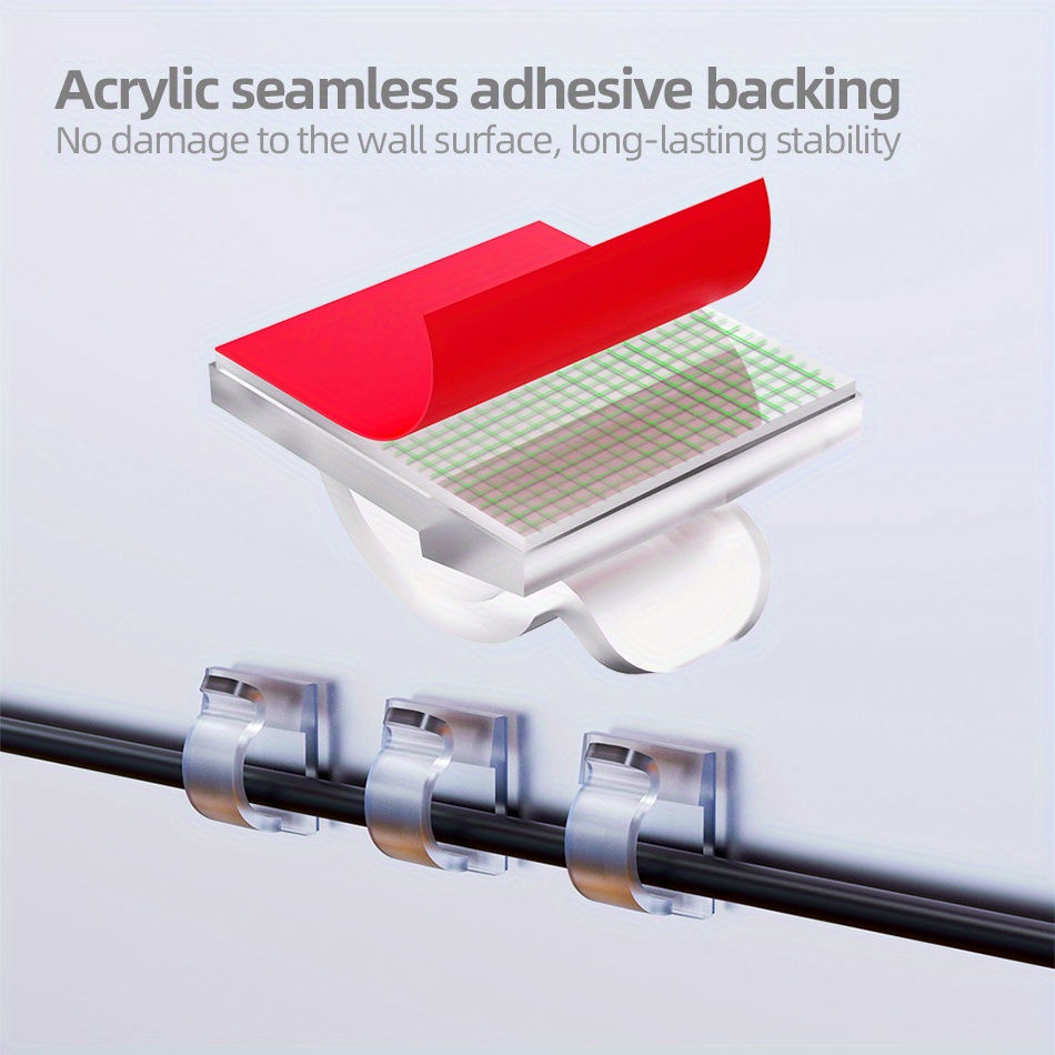 Thumbnail: 50pcs Adhesive NEW Upgraded Cable Clips, Wall Wire Holders for Cable Management,