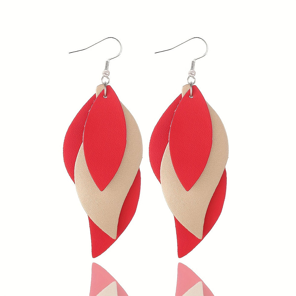 Thumbnail: 3-layer Leaf Design Retro Dangle Earrings PU Leather Exquisite Gift For Women Da