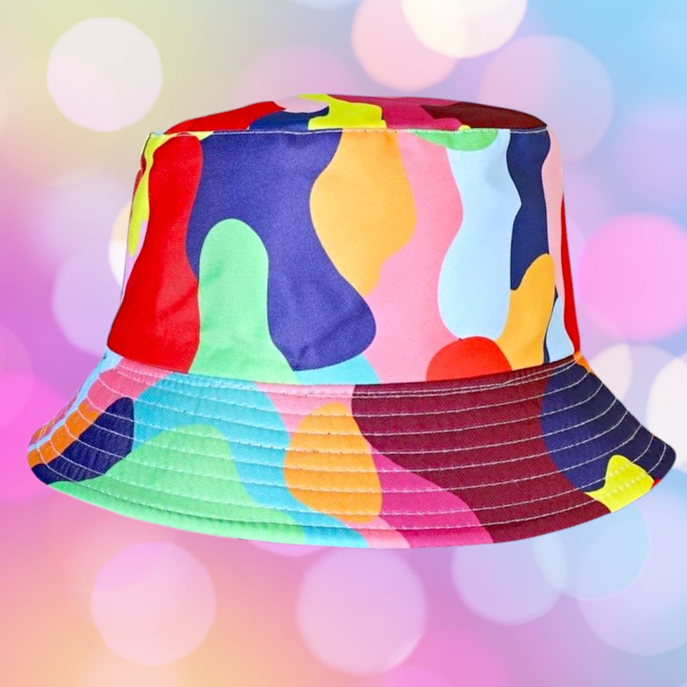 Thumbnail: Colourful Patchwork Bucket Hat and Rainbow Holographic Bum Bag