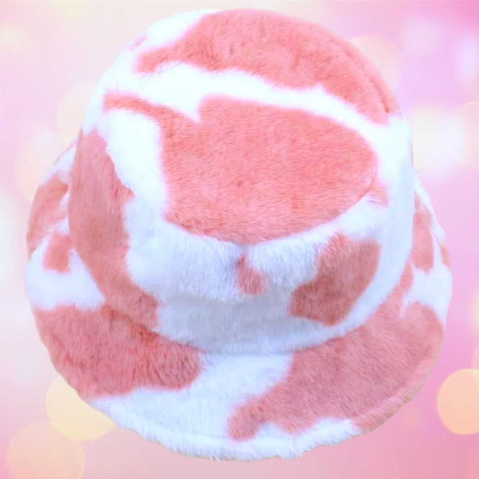 Thumbnail: Blush Pink and White Faux Fur Bucket Hat