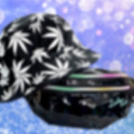 Black/White Leaf Print Bucket Hat and Black Holographic Bum Bag Set