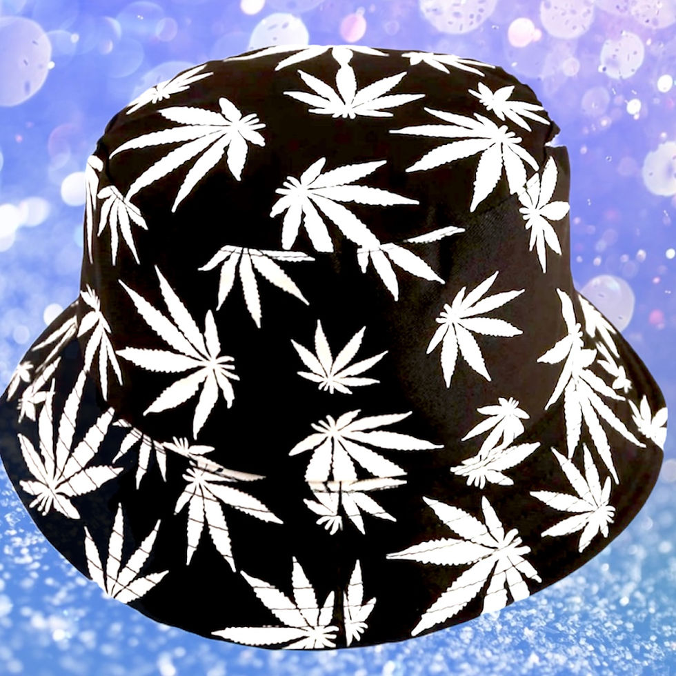 Thumbnail: Black/White Leaf Print Bucket Hat and Black Holographic Bum Bag Set