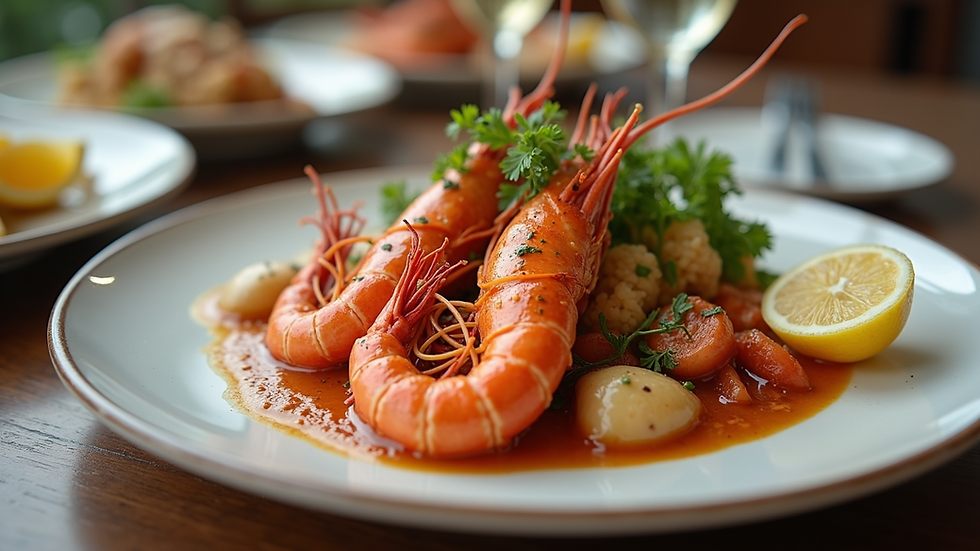 Close-up view of fresh Mediterranean seafood dish served at a Rhodes taverna