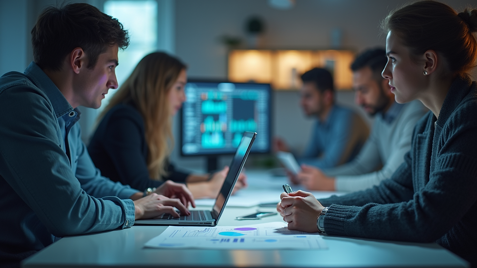 Close-up view of a team brainstorming innovative tech solutions