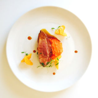 Peito de Pato com abóbora e laranja