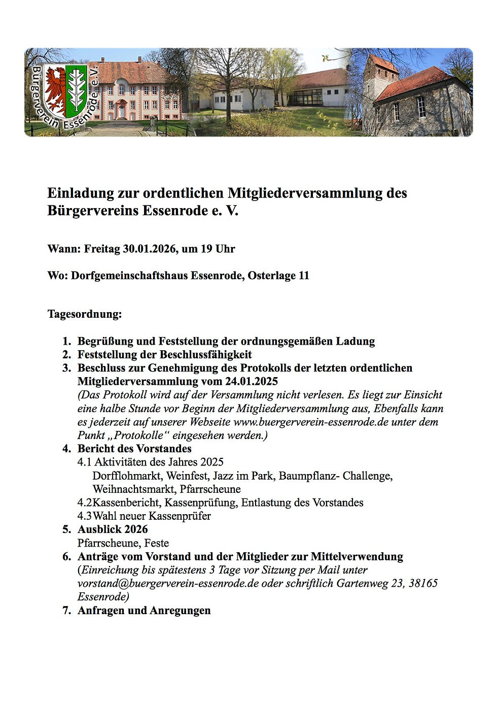 Einladung zur ordentlichen Mitgliederversammlung