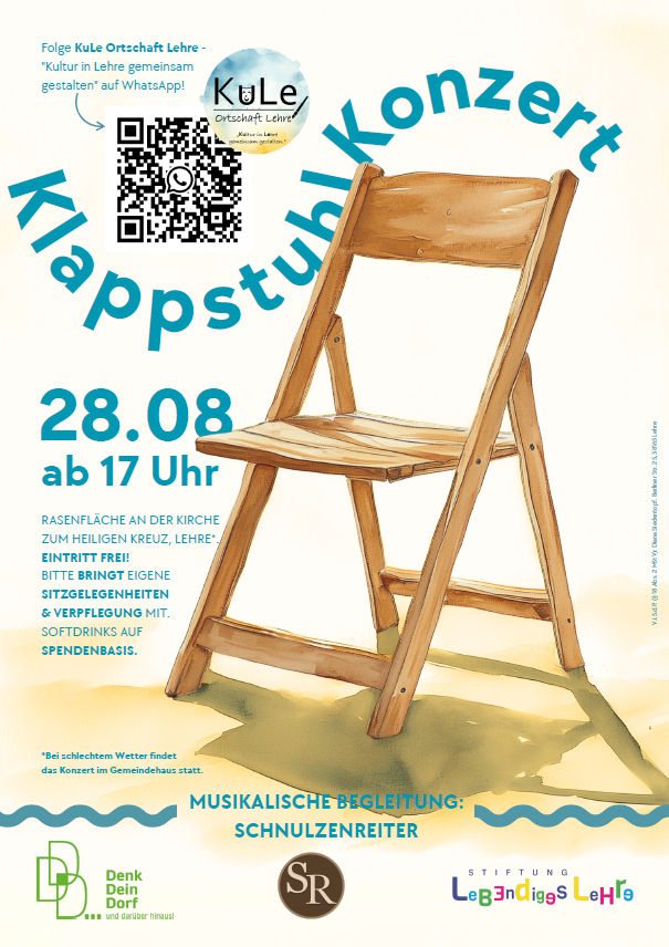 Kultur in Lehre lädt ein zum Klappstuhlkonzert mit den Schnulzenreitern aus Essenrode am 28.08.25 ab 17 Uhr auf der Rasenfläche der Kirche Zum heiligen Kreuze Lehre.