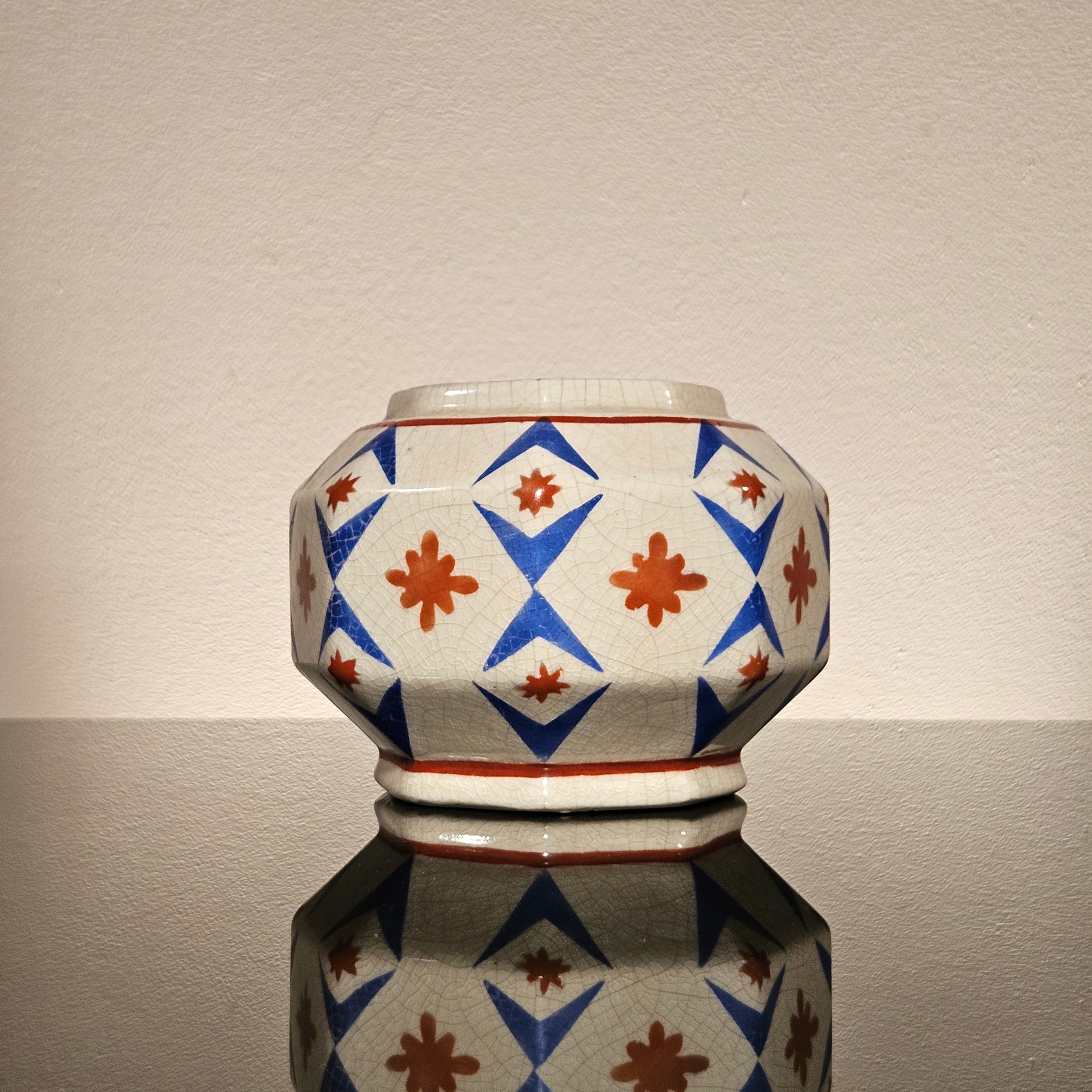 Belgian Art Deco Ceramic pentagonal vase by August Mouzin et Cie