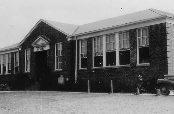 A historical image of the entrance to Franconia Elementary School taken in 1940.