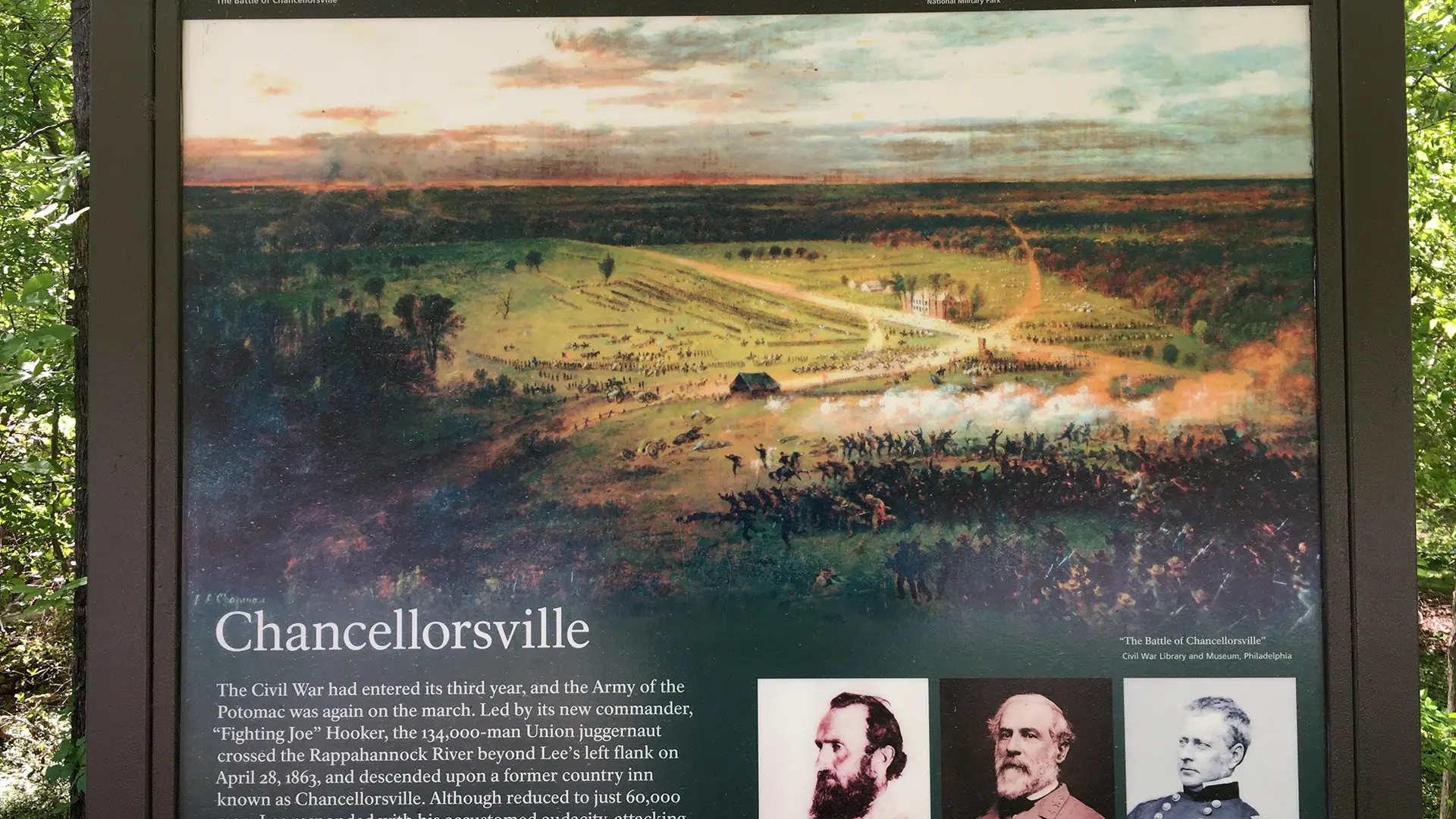 A historical marker speaks of the Battle of Chancellorsville.