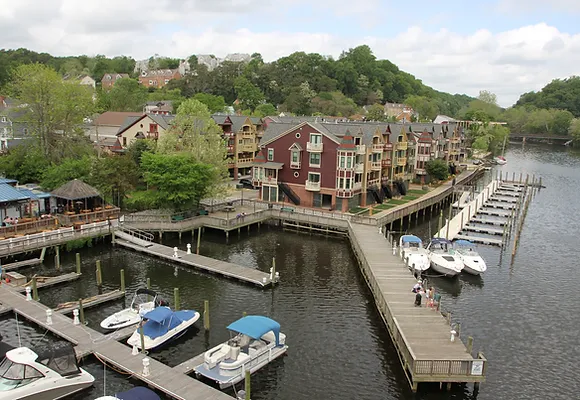 An aerial view of the Occoquan River looking toward the town of Occoquan.
