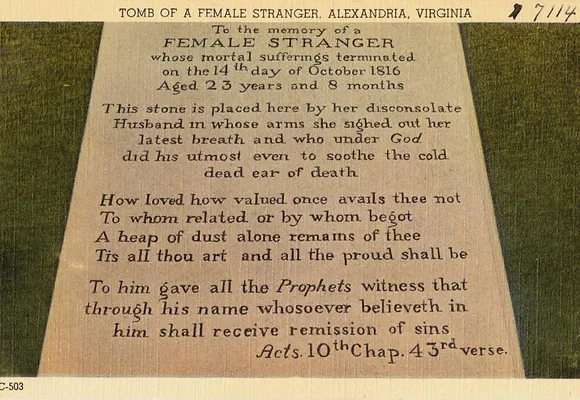 The gravestone of the Female Stranger in Alexandria.