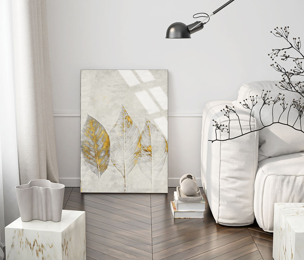 BEYAZ GOLD YAPRAK MODELİ | ÇERÇEVESİZ DİKEY CAM TABLO