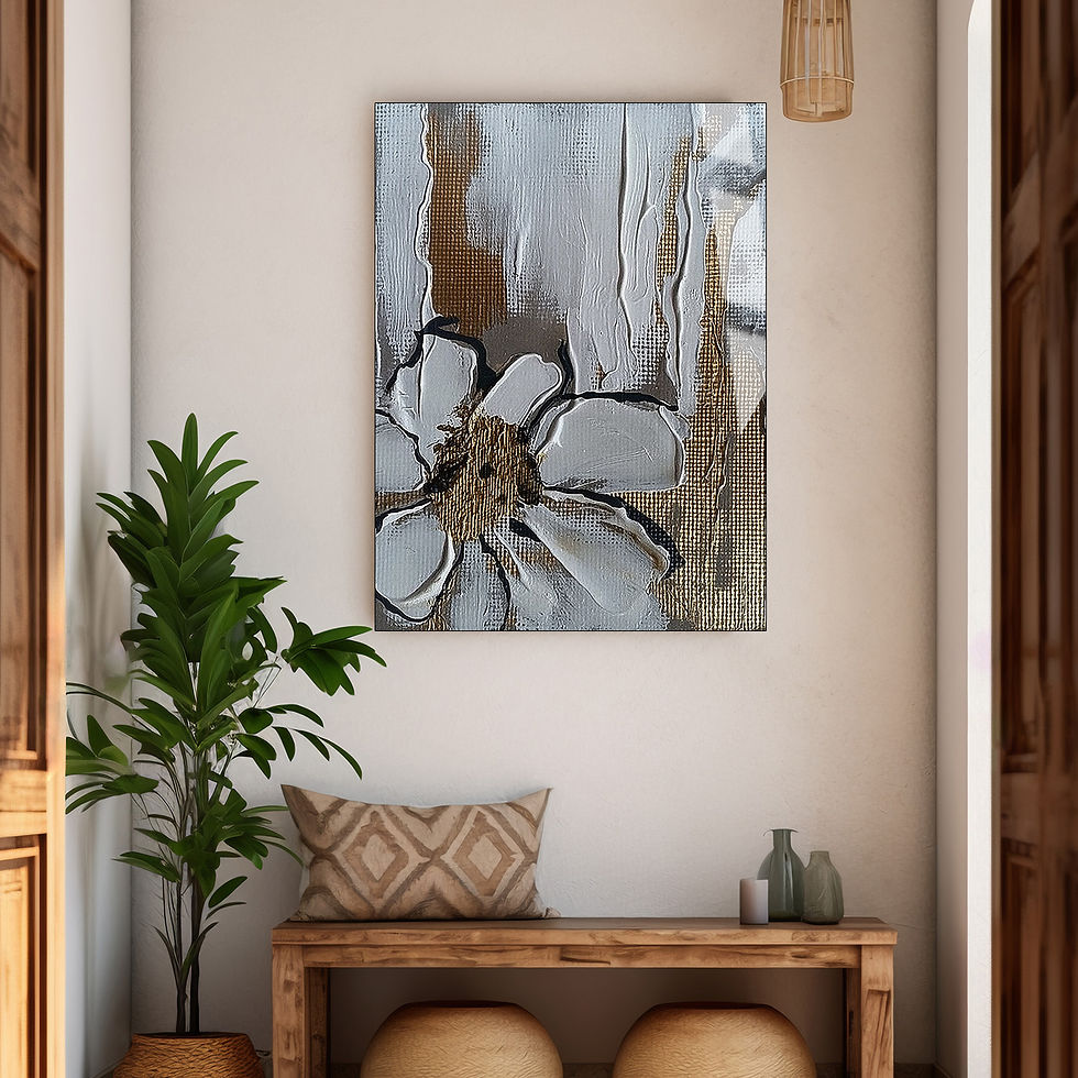 GOLD GRİ ÇİÇEK TEMALI MODELİ | ÇERÇEVESİZ DİKEY CAM TABLO