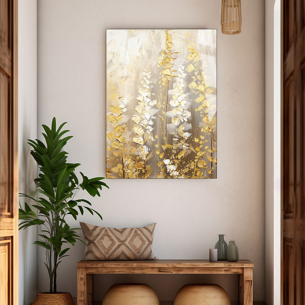 SOFT GOLD ÇİÇEK DESENLİ MODELİ | ÇERÇEVESİZ DİKEY CAM TABLO