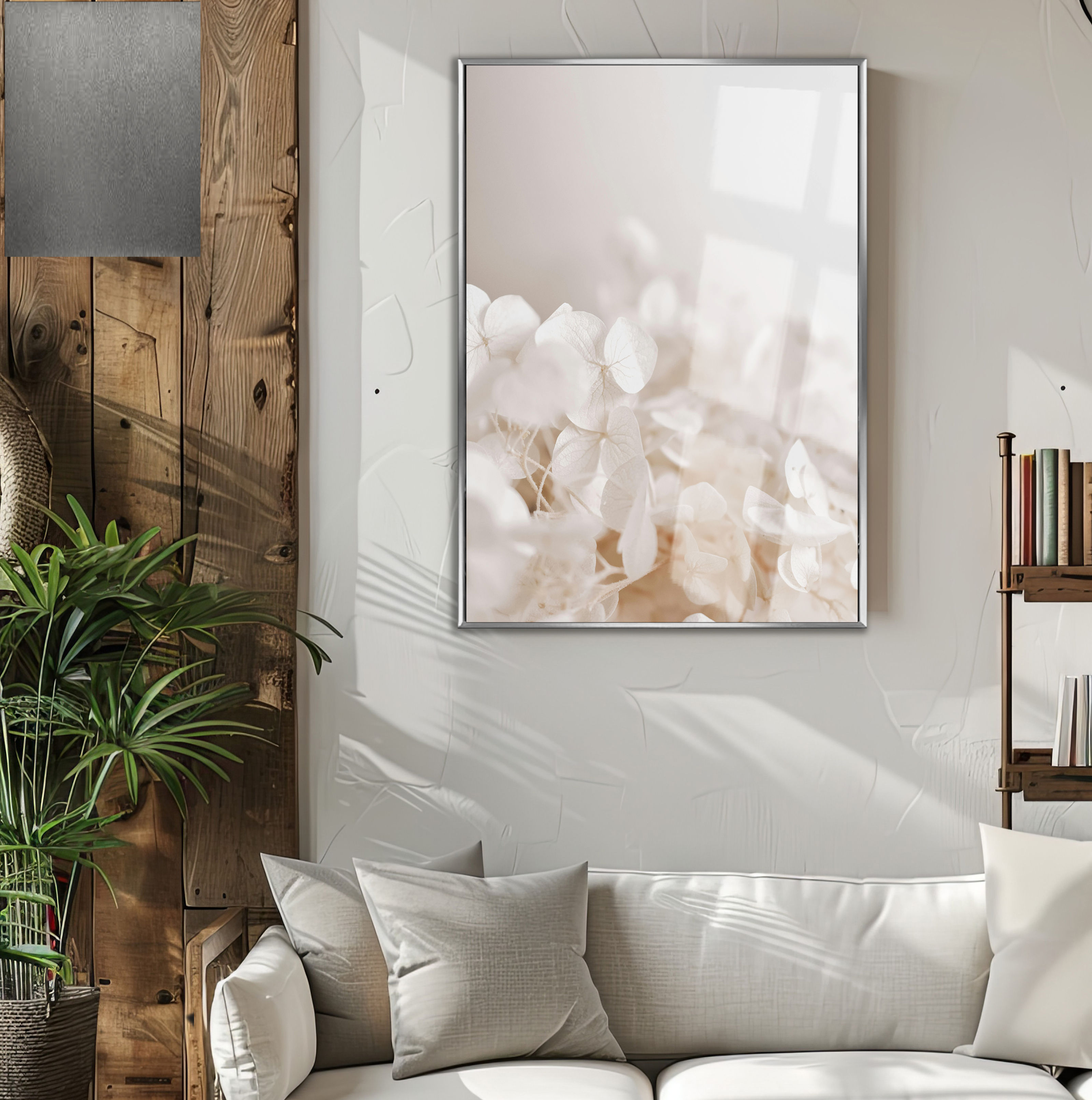 SOFT KREM ÇİÇEK MODELİ (SEDEF) |ÇERÇEVELİ TEMPERLİ CAM TABLO TEKLİ DİKEY