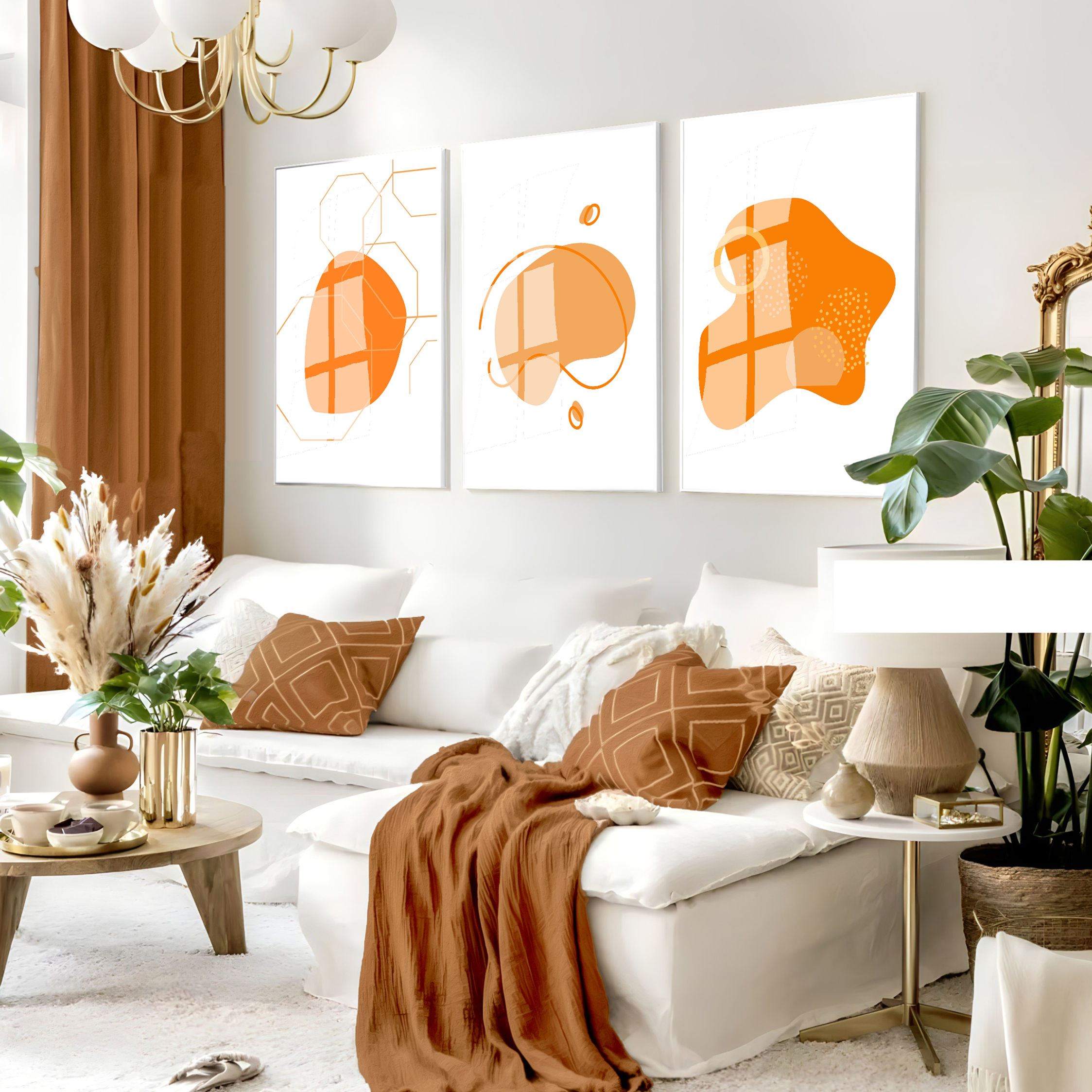 TURUNCU RENK SOYUT BOHEM KOMBİNİ | 3LÜ DİKEY CAM TABLO