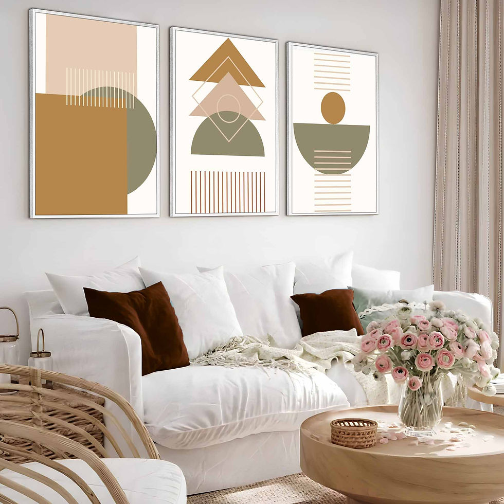 Küçük resim: SOFT BOHEM SOYUT KOMBİN | 3LÜ DİKEY AHŞAP MDF TABLO