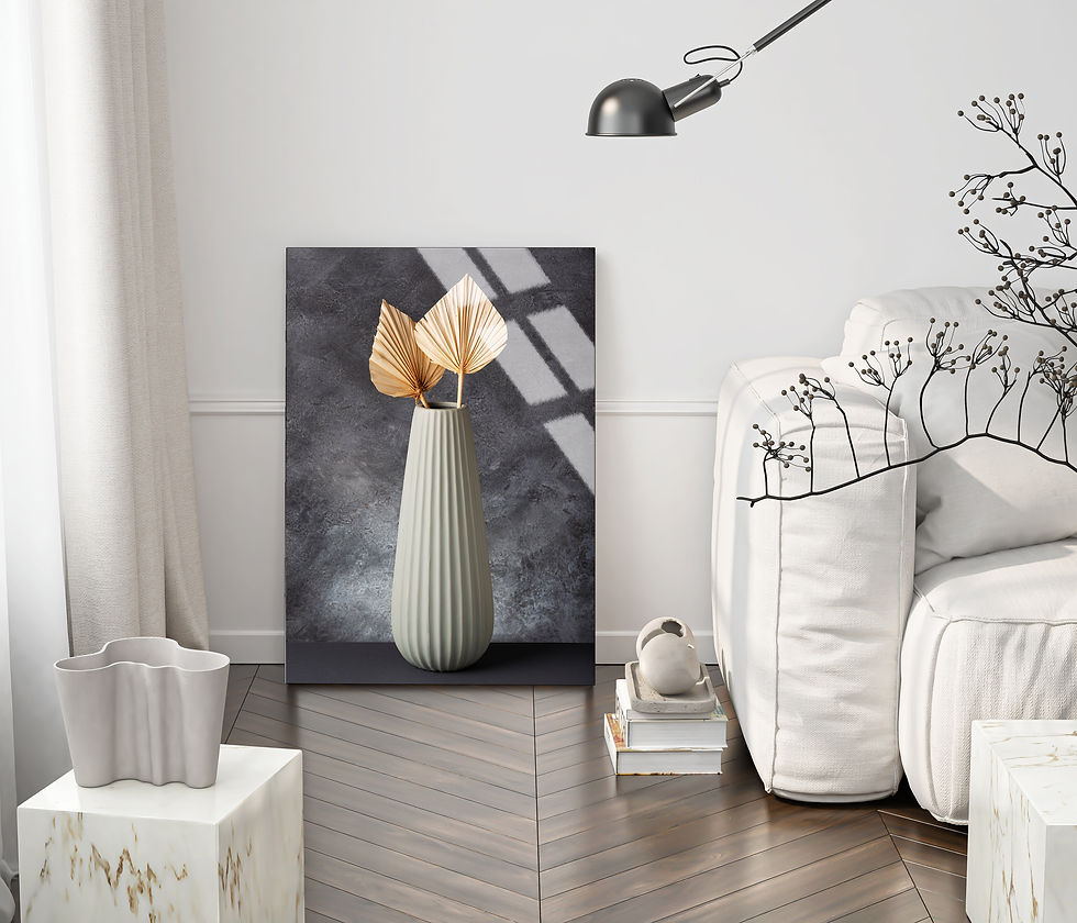 BOHEM TARZ VAZO YAPRAKLI MODELİ | ÇERÇEVESİZ DİKEY CAM TABLO