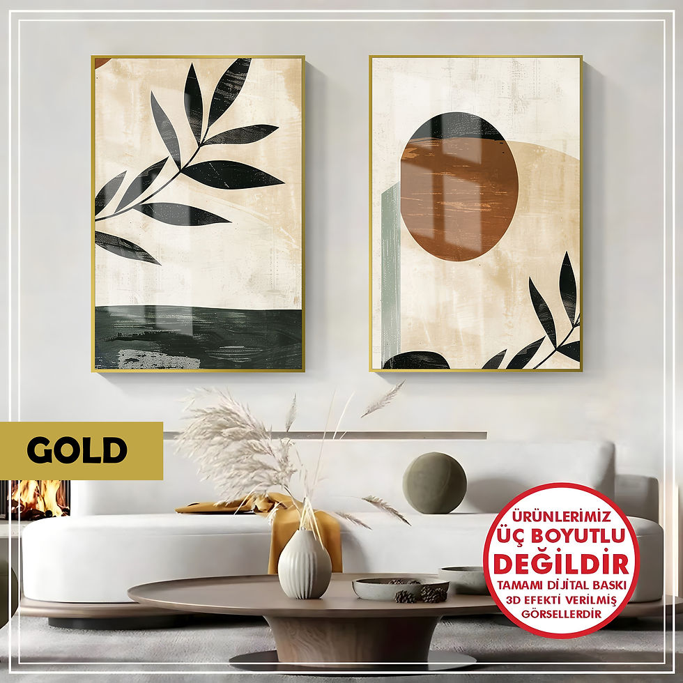 Küçük resim: YAPRAKLI SOYUT BOHEM KOMBİN ABSTRCT-06 |ÇERÇEVELİ 2Lİ DİKEY CAM TABLO