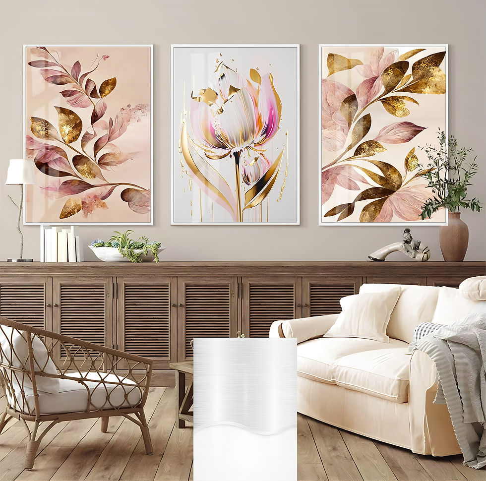 Küçük resim: PEMBE GOLD GÜL KOMBİN (ROSE) |ÇERÇEVELİ CAM TABLO 3LÜ DİKEY
