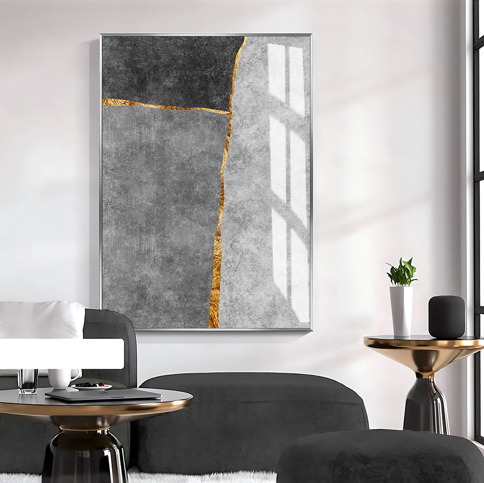 Küçük resim: GRİ-GOLD ELEGANT SOYUT MODELİ III | TEKLİ DİKEY CAM TABLO