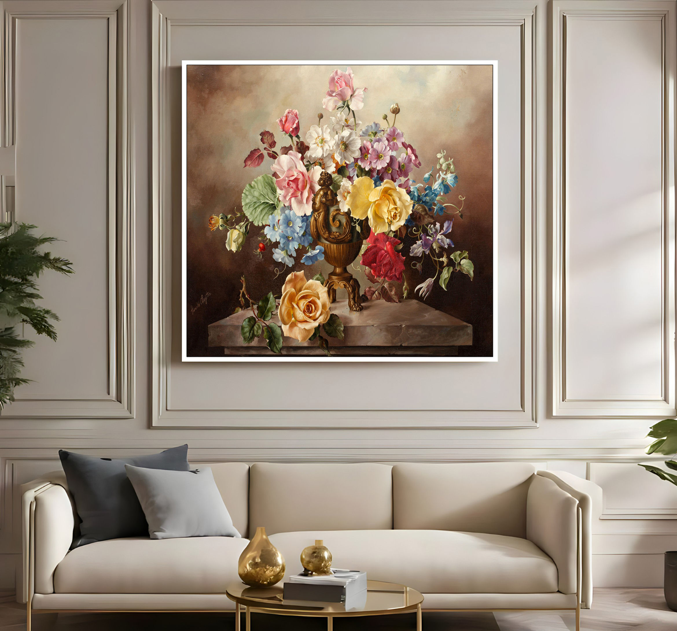 ÇOK RENKLİ VAZODA ÇİÇEKLER MODELİ | ÇERÇEVELİ KARE KANVAS TABLO