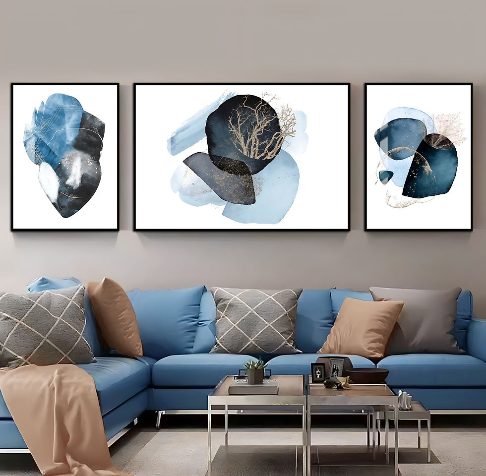 LACİVERT RENK SOYUT KOMBİNİ | 3LÜ YATAY CAM TABLO