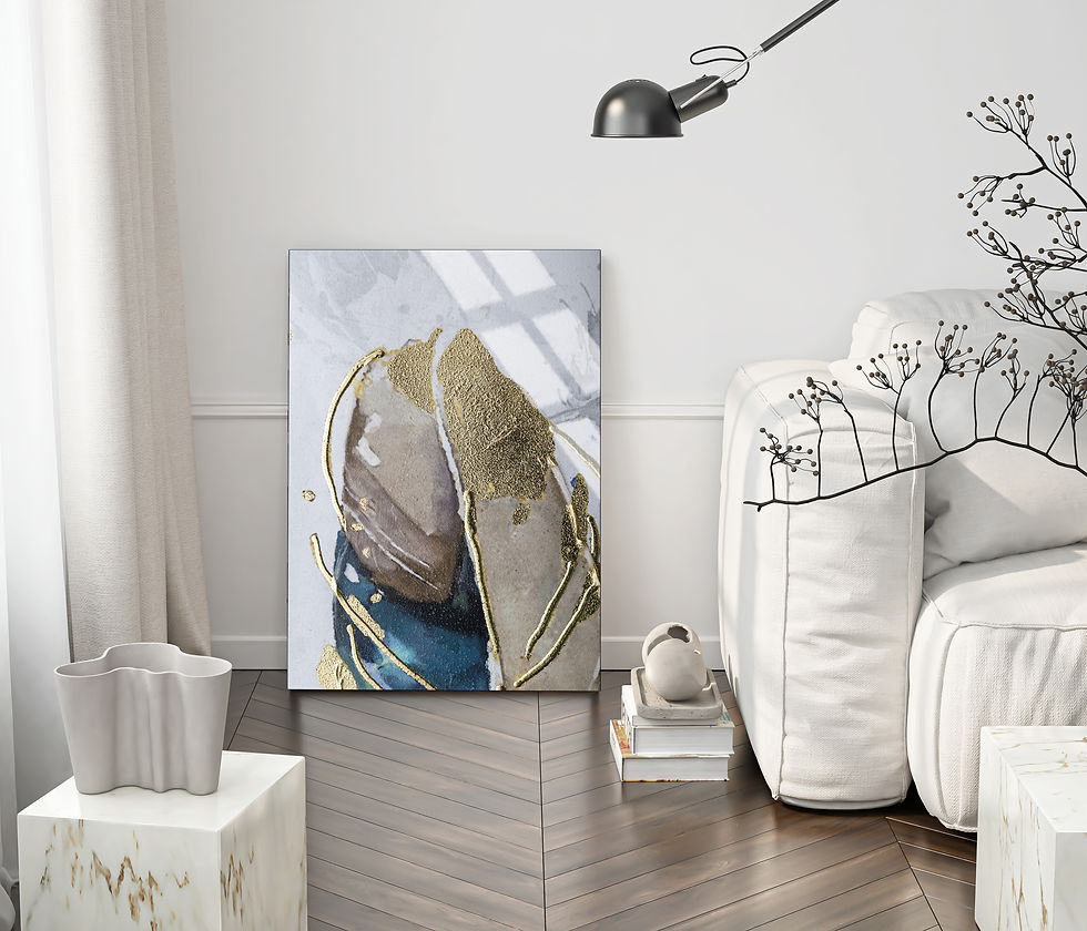 GOLD GRİ SOFT YAPRAK MODELİ | ÇERÇEVESİZ DİKEY CAM TABLO