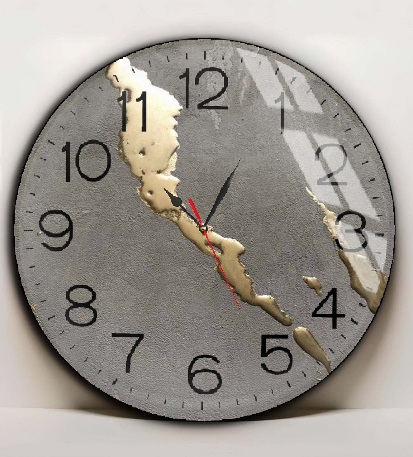 SOYUT GRİ-GOLD SAATLİ CAM TABLO| ÇERÇEVESİZ YUVARLAK CAM SAAT