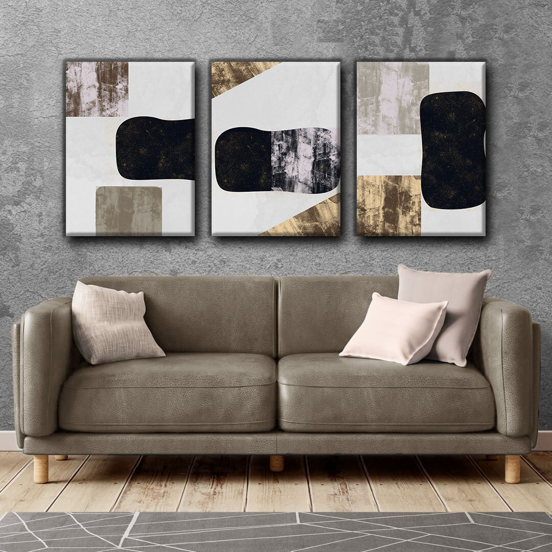 SİYAH-GRİ SOYUT KOMBİN 3 | 3LÜ DİKEY KANVAS TABLO