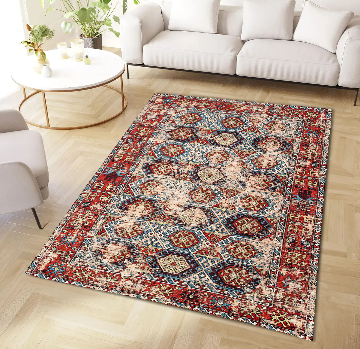 H-145 VİNTAGE ESKİTME TARZI OTANTİK YIKANABİLİR HALI