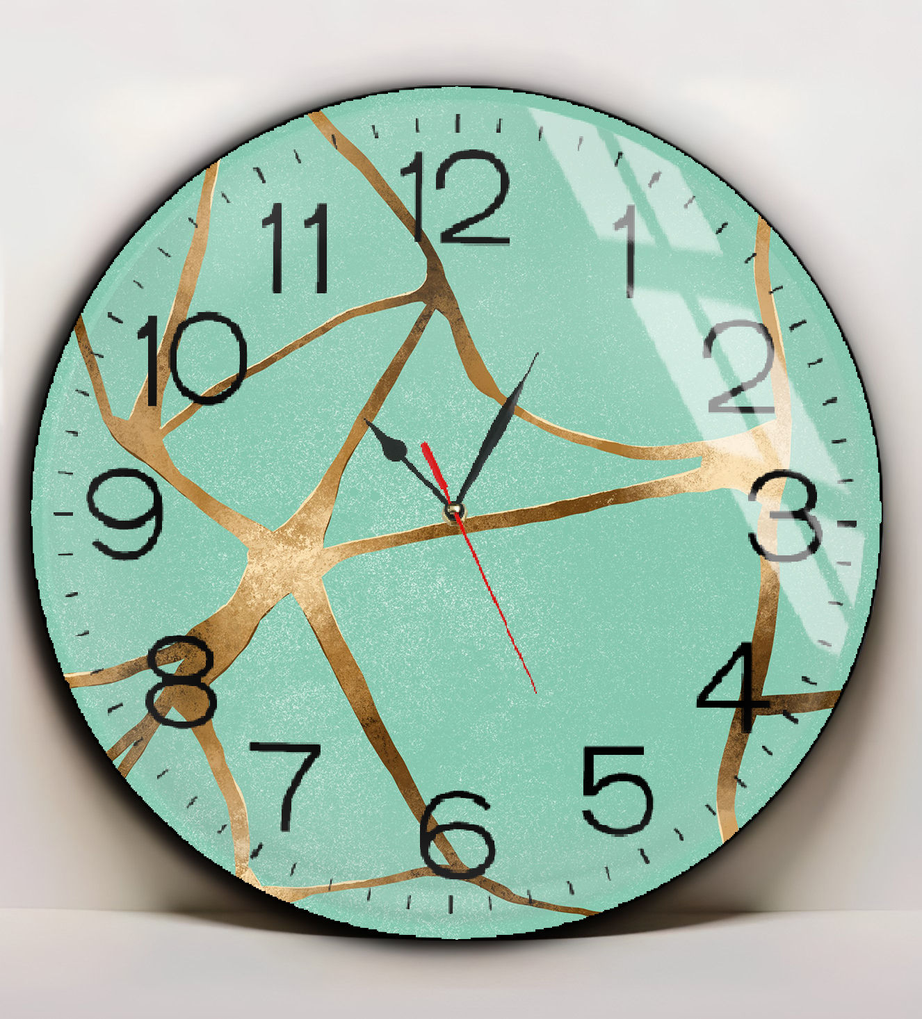 HS-0091 | TURKUAZ-GOLD DESENLİ MODEL | YUVARLAK DUVAR SAATİ