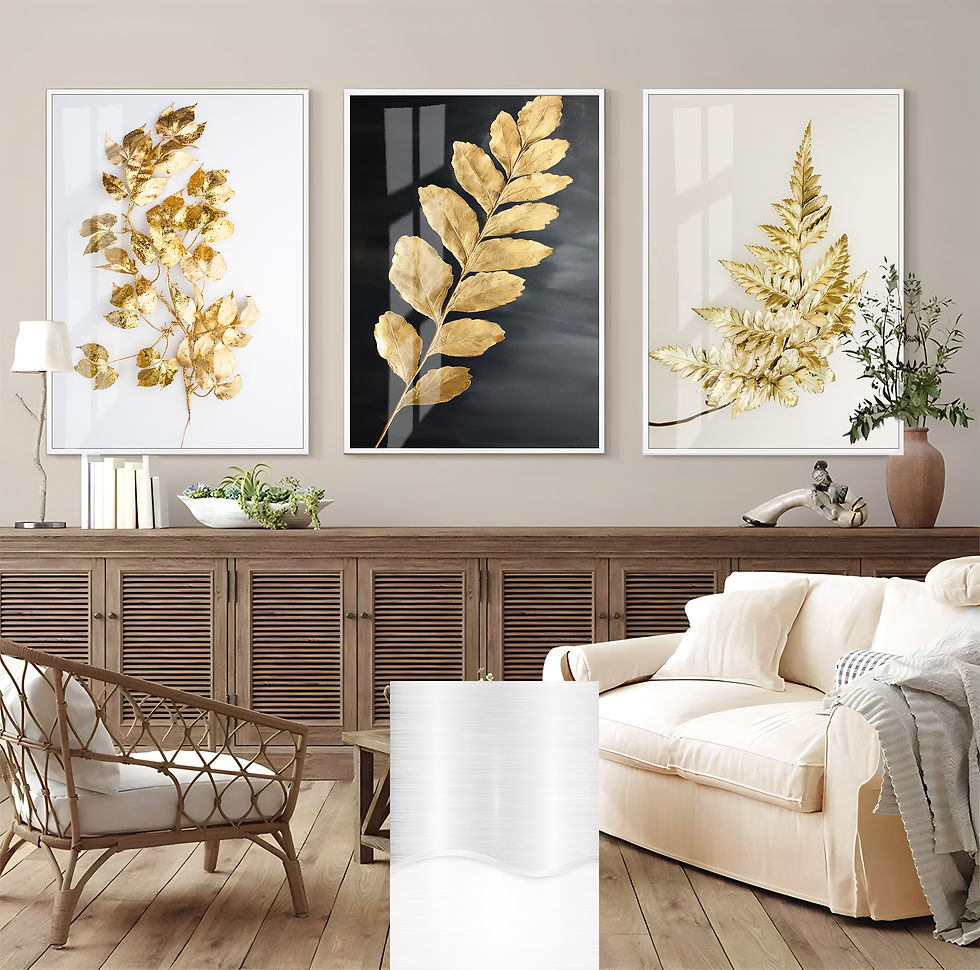 Küçük resim: GOLD YAPRAKLI KOMBİNİ (FROND)|ÇERÇEVELİ CAM TABLO 3LÜ DİKEY