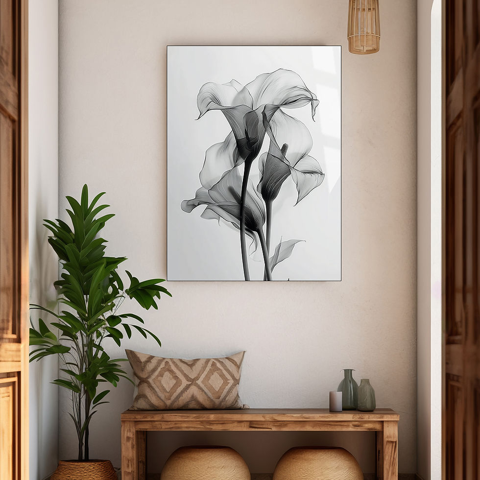 GRİ ÇİÇEK DEENLİ MİNİMAL TABLO | ÇERÇEVESİZ DİKEY CAM TABLO