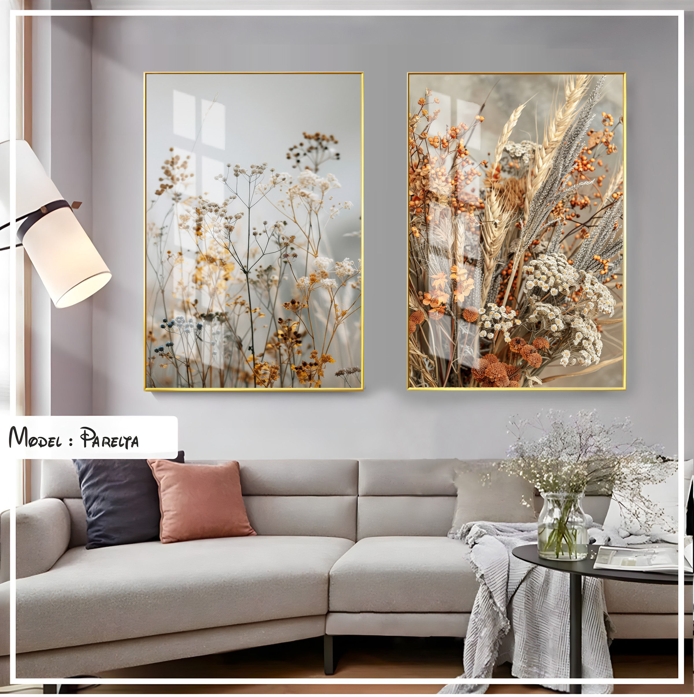 RETRO PÜSKÜL VE ANTORYUM ÇİÇEKLERİ KOMBİN | 2Lİ DİKEY CAM TABLO